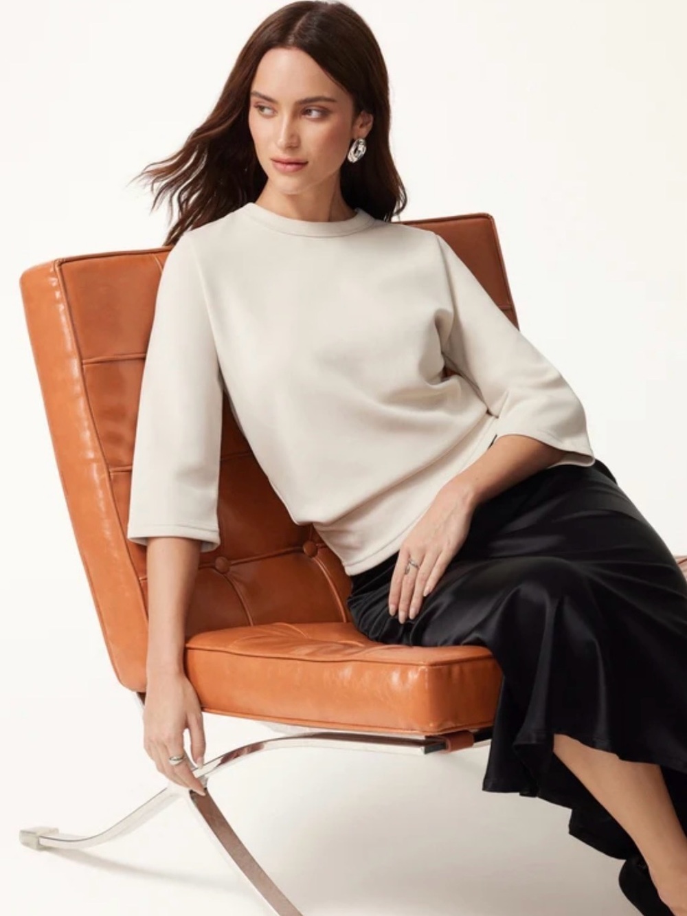 OGL women’s Sandwashed Spacer Crewneck 3/4 Sleeve Top IN XS NEW ash ivory